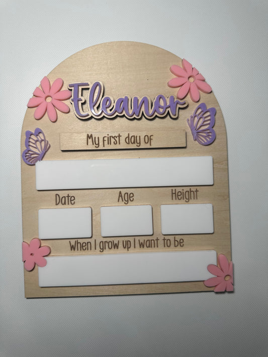 Flower and butterflies interchangable first day / last day board