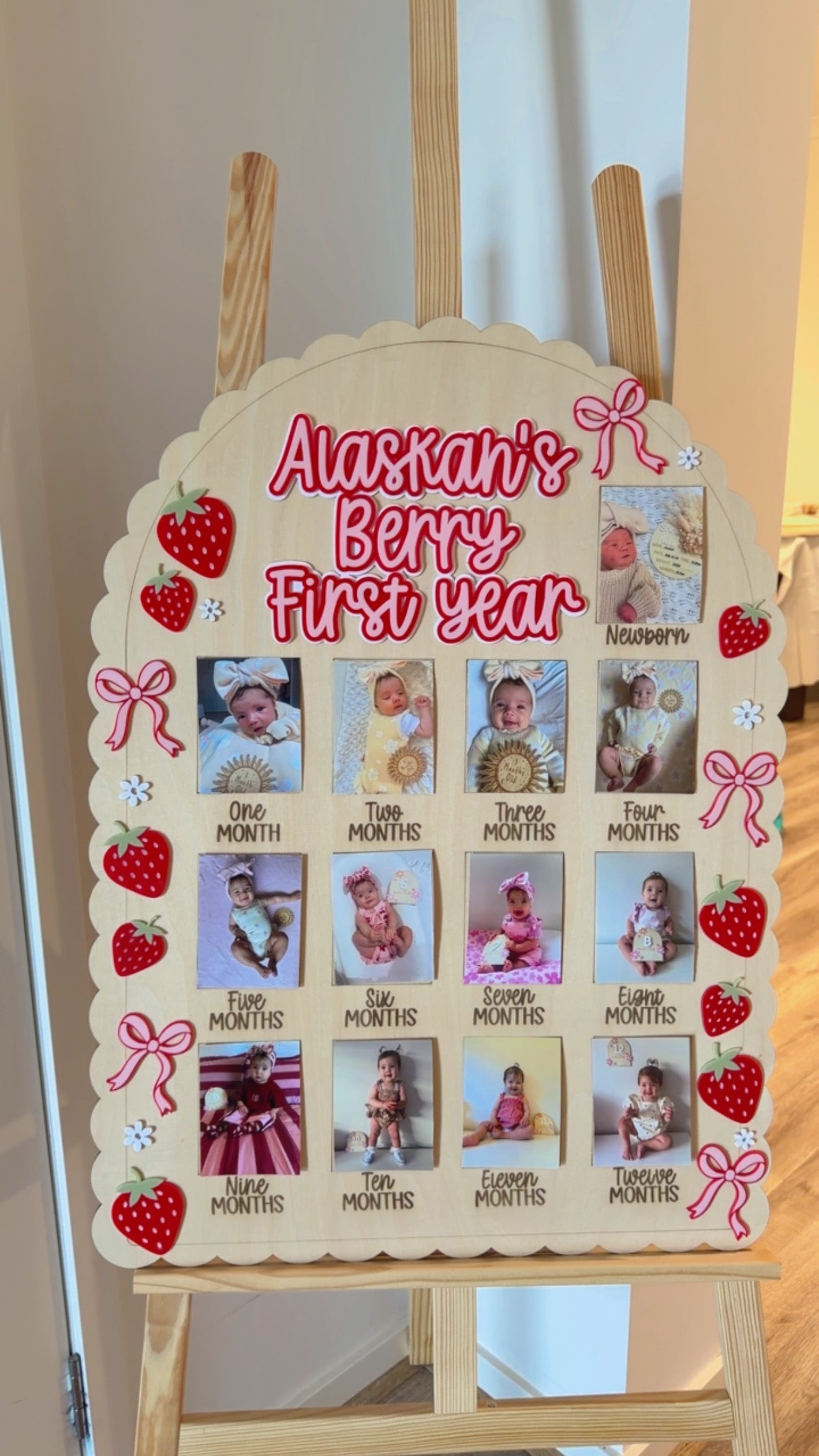 Berry first birthday photo board