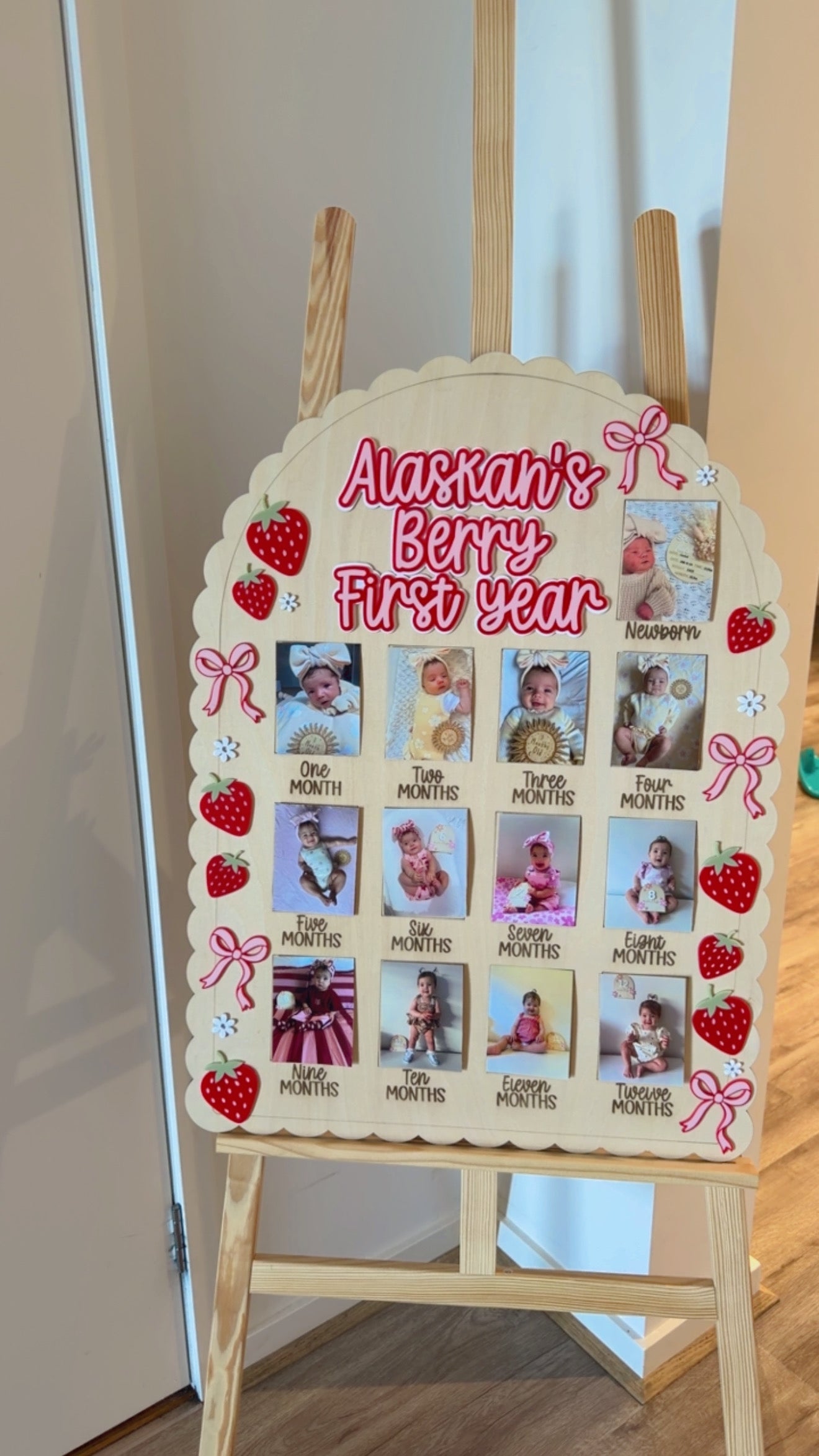 Berry first birthday photo board