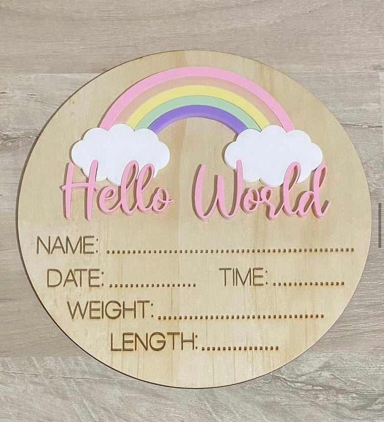 Birth details announcement plaque Rainbow